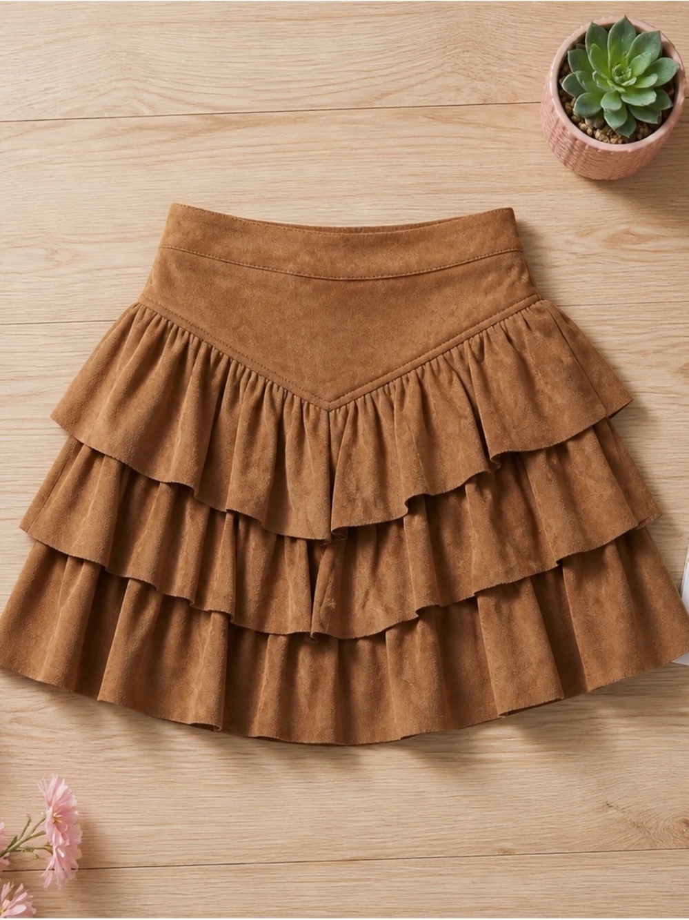 Tiered Ruffle Mini Skirt in Tan